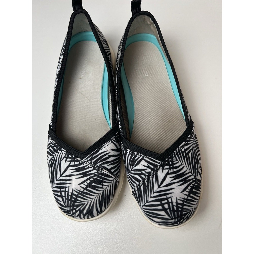 Lands End Slip On Black White Botanical Comfort Shoes size 8 B Slip On
